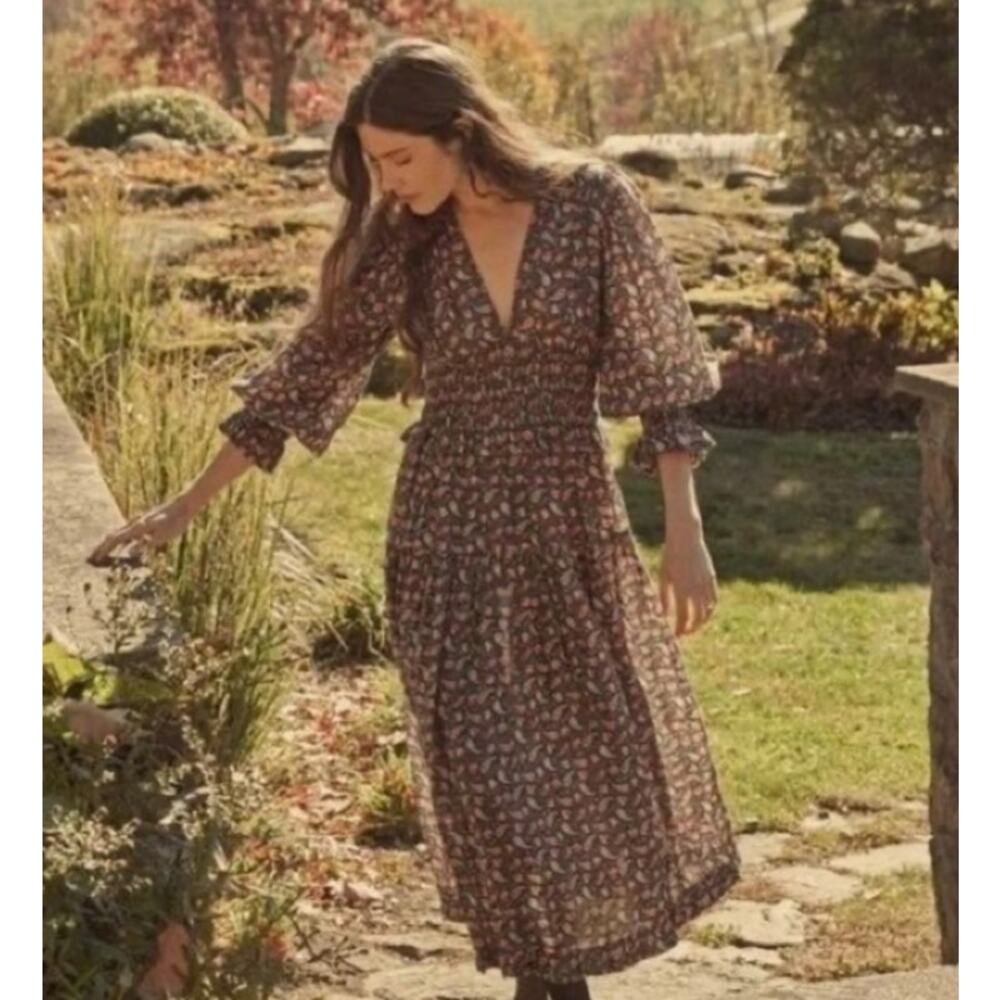Doen Cecily Dress (Size XXS) in Teal Canterbury Paisley Print